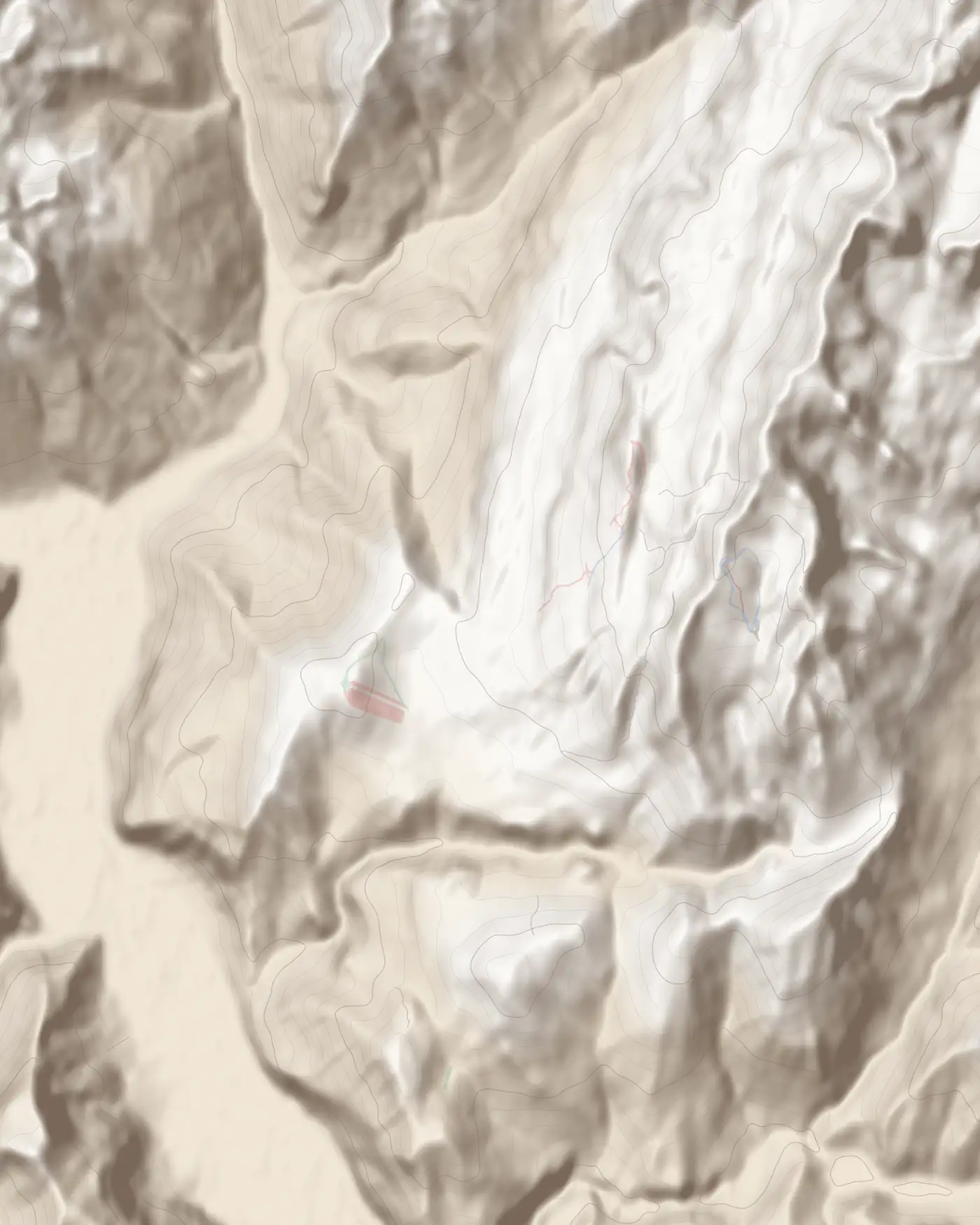 Pistenkarte Alpe d'Huez Grand Domaine: Pisten nach Schwierigkeit und Lifte auf dem Geländerelief, Norden oben.