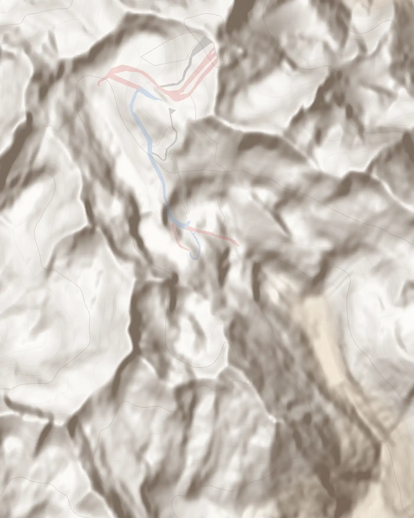 Pistenkarte Mölltaler Gletscher: Pisten nach Schwierigkeit und Lifte auf dem Geländerelief, Norden oben.