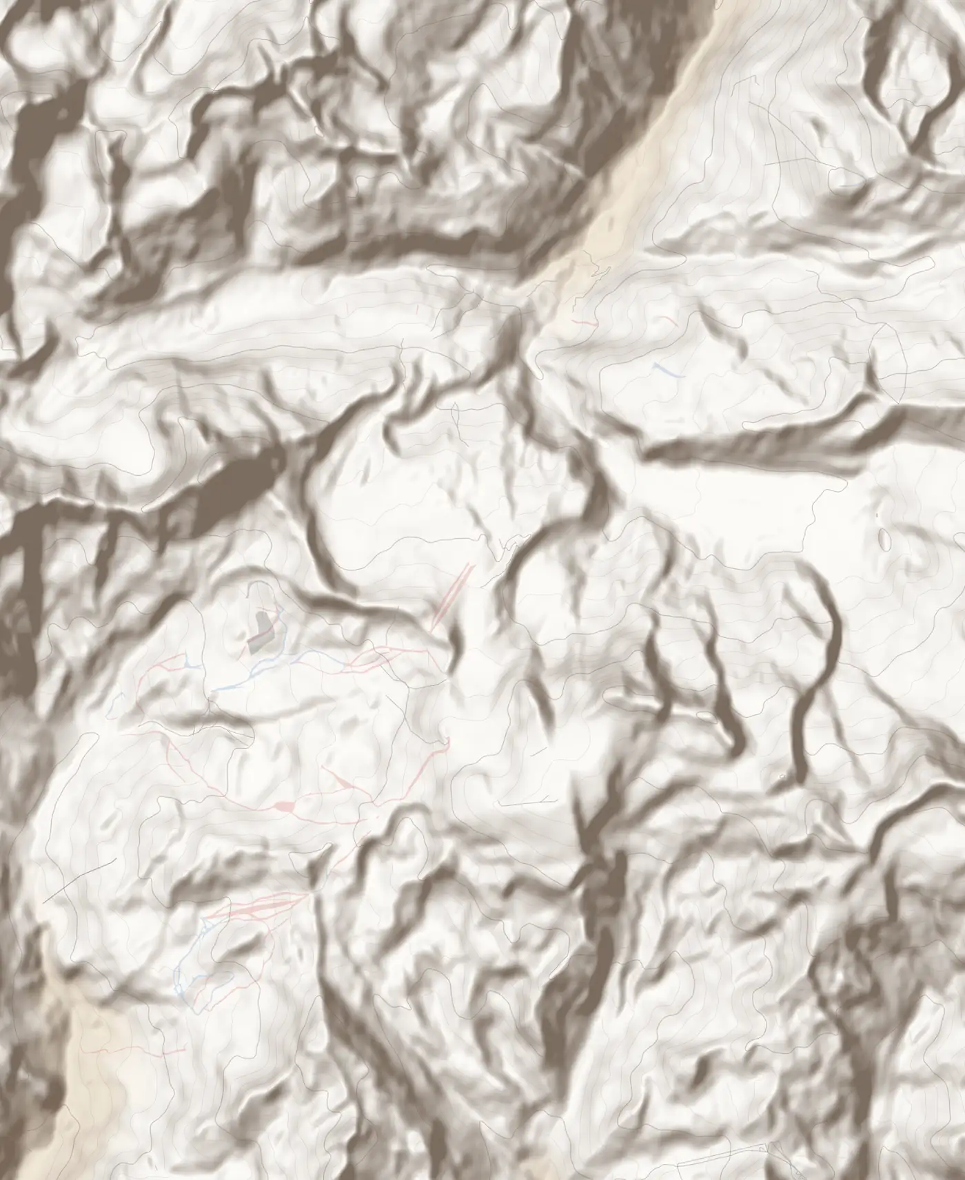 Pistenkarte Zermatt - Breuil-Cervinia: Pisten nach Schwierigkeit und Lifte auf dem Geländerelief, Norden oben.